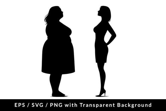 Download Obese and Slim Woman Silhouette SVG EPS - Slim Collection